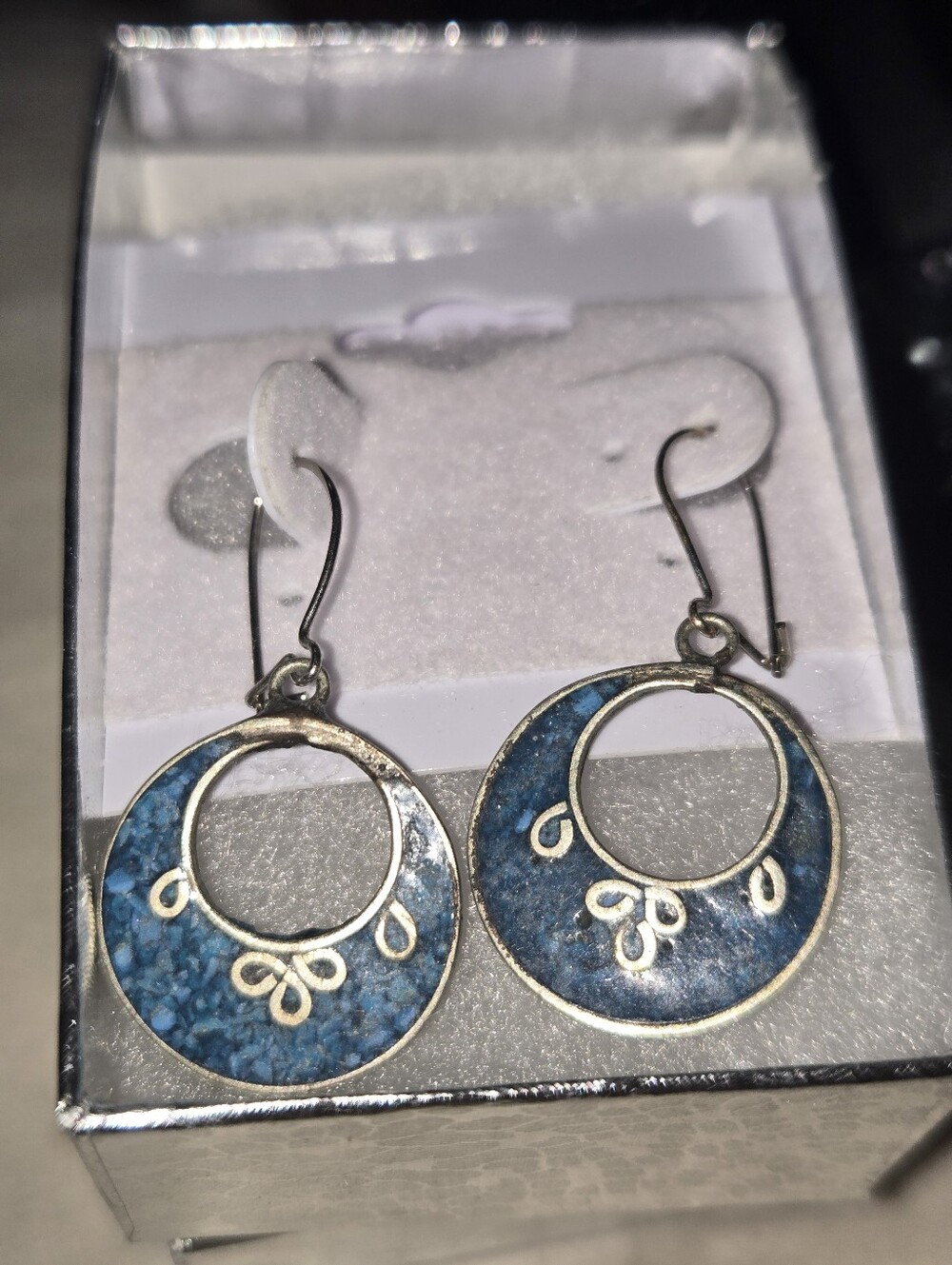 Turquoise blue inlay hoop earrings ALPACA MEXICO